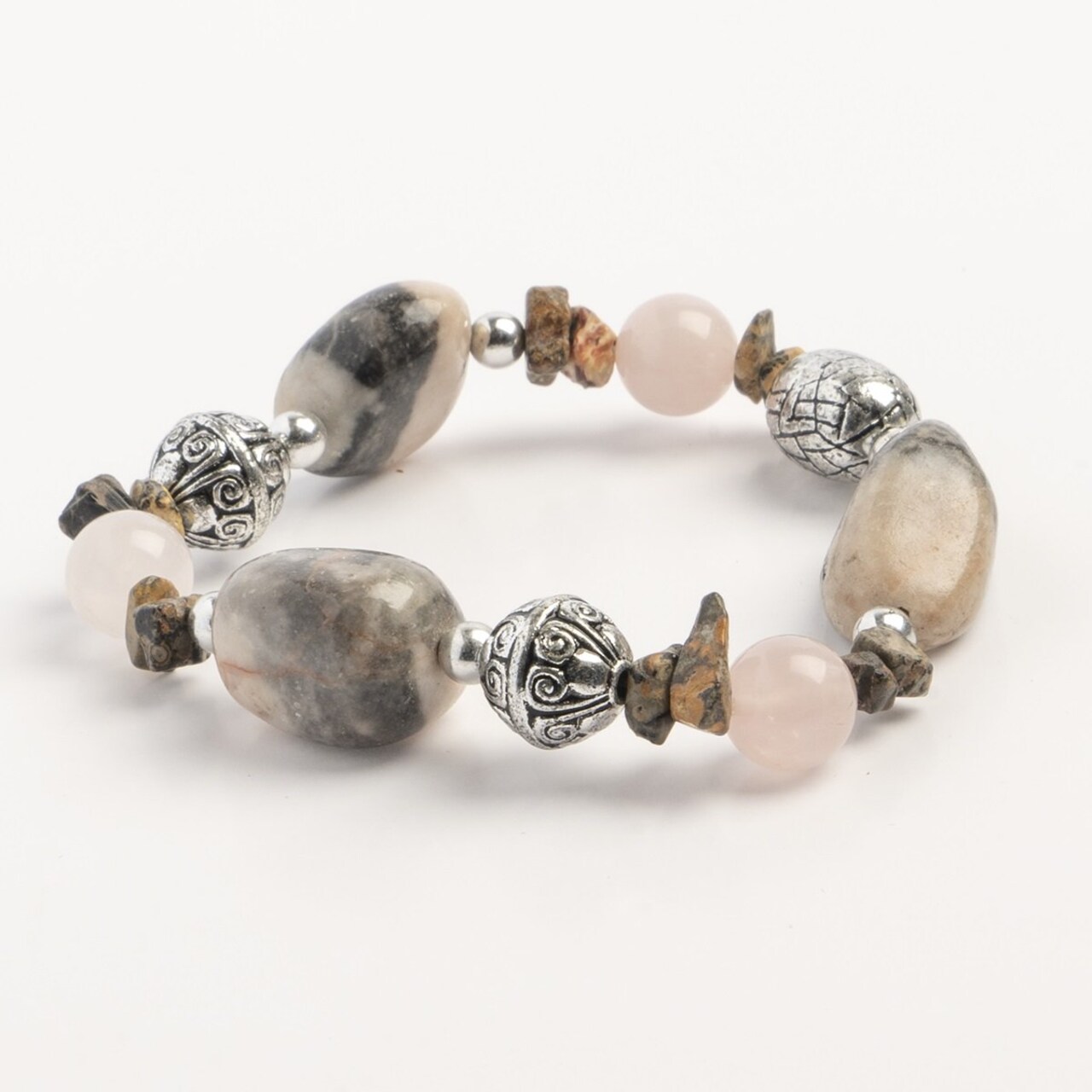 Earth's Jewels Semi-Precious Natural Jasper Pink Stretch Bracelet